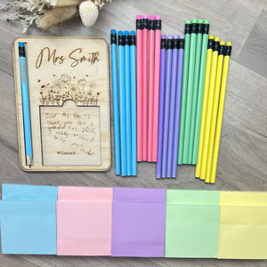 Engraved Pencil & Sticky Note Holder - Personalised Teacher Gify