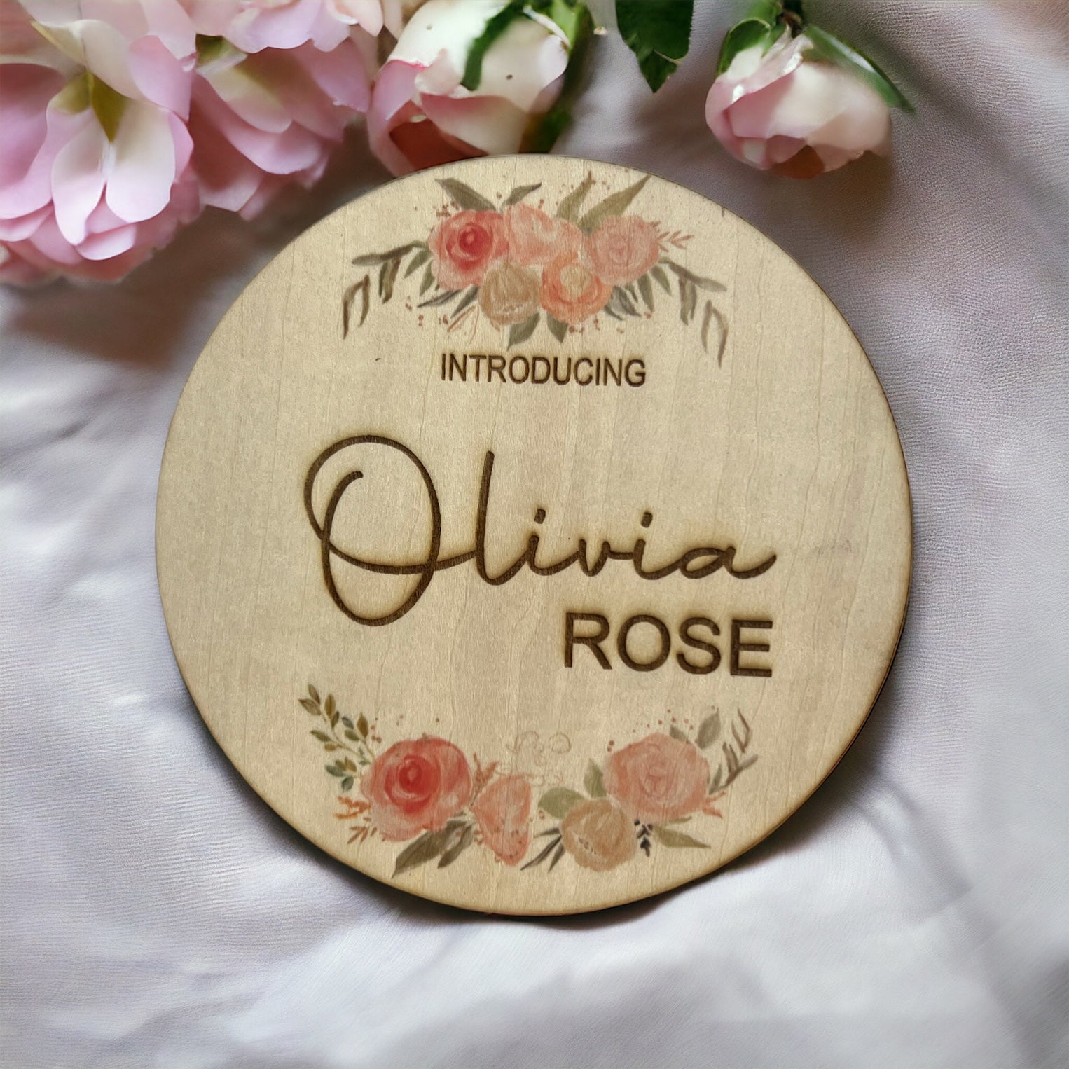 Birth Announcement Plaque | Floral Rose