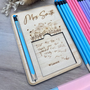 Engraved Pencil & Sticky Note Holder - Personalised Teacher Gify