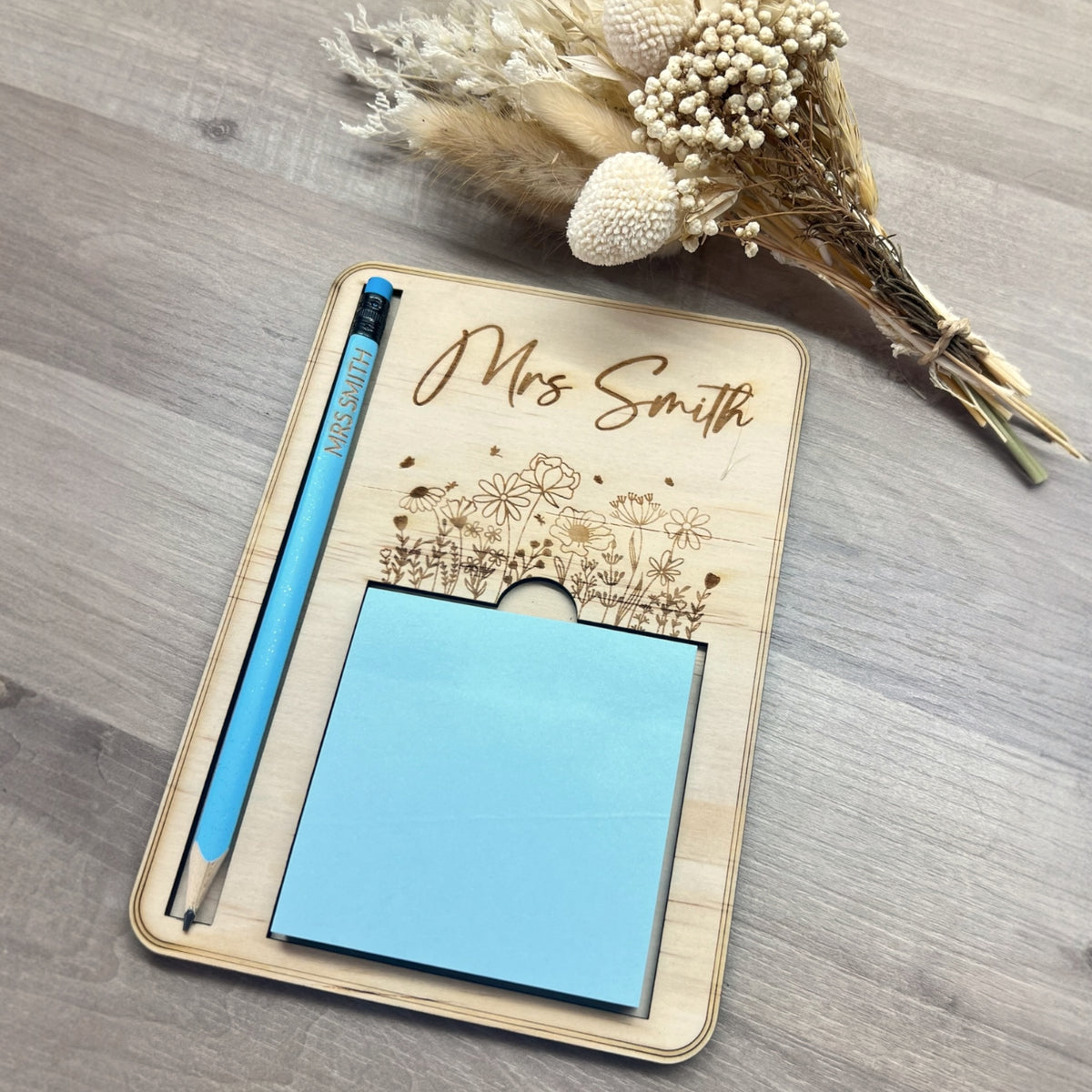 Engraved Pencil & Sticky Note Holder - Personalised Teacher Gify