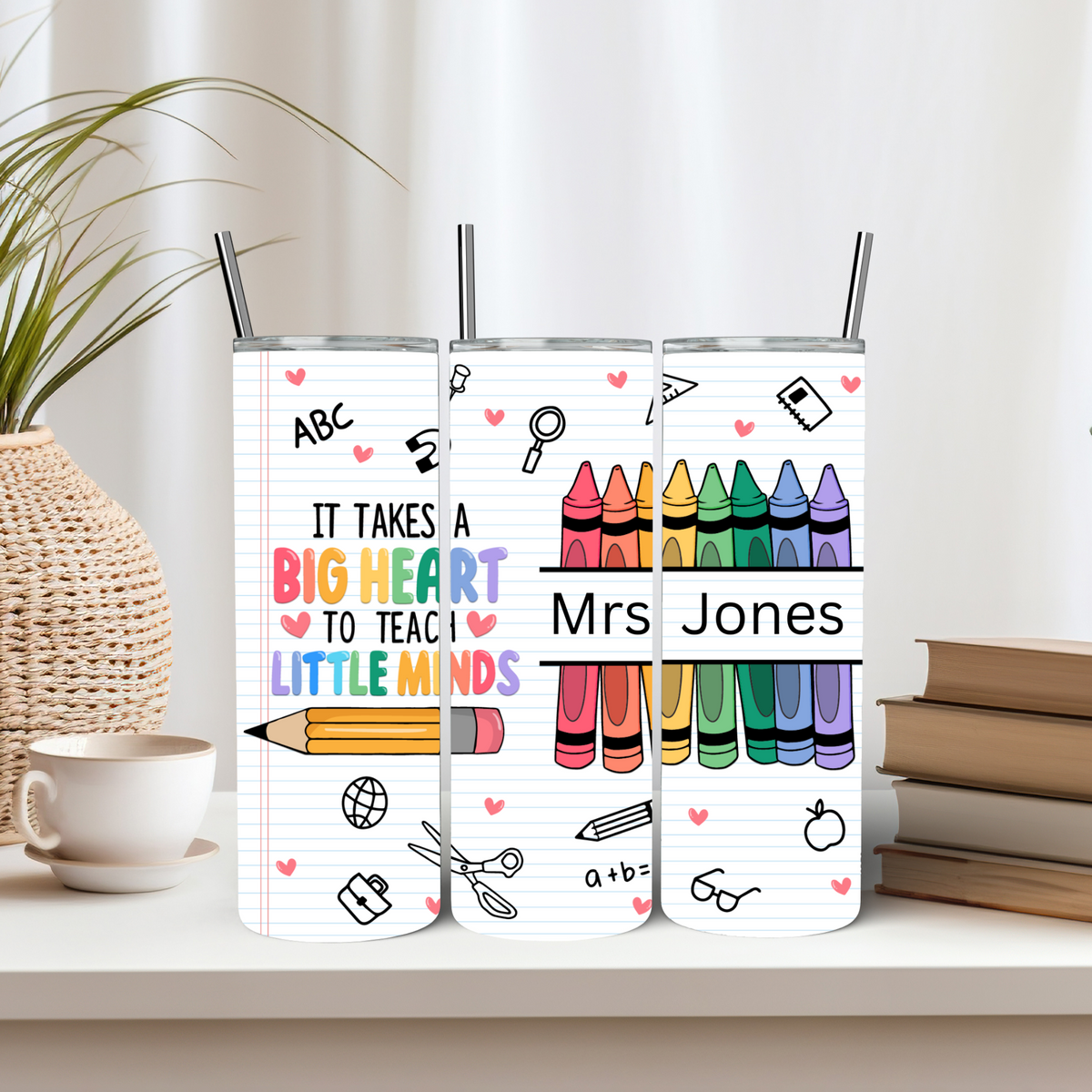 Teacher Rainbow Crayons 600ml Personalised Tumbler (20oz)