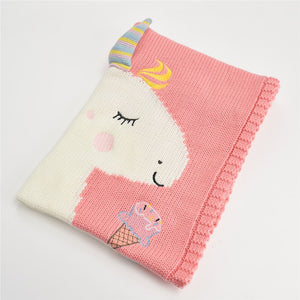 Personalised Aqua Unicorn Knitted Blanket