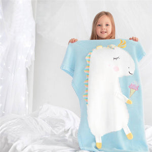 Personalised Aqua Unicorn Knitted Blanket